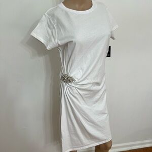 Express Embellished White T-Shirt Dress